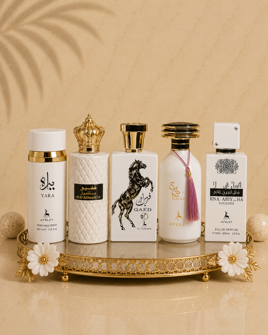 Set 5 Parfumuri Orientale ( 3xDama + 2xBarbat) - Sara White + Oud Romancia + Malik al Arab + Aliya + Ana Al Abiyad