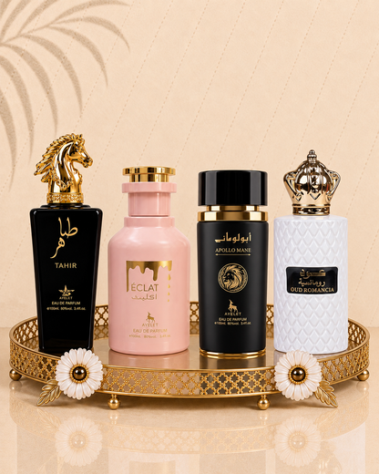 Set 4 Parfumuri Orientale ( 2xDama + 2xBarbat) - Apollo Black + Oud Romancia + Eclat + Tahir