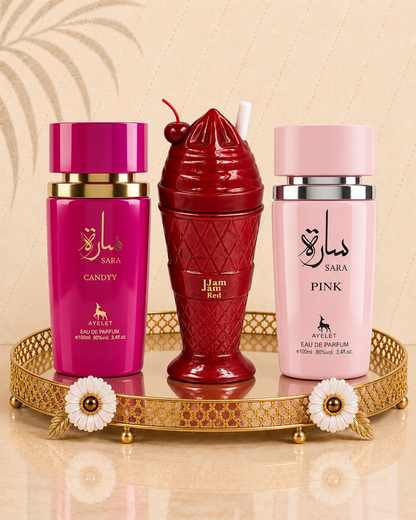 Set 3 Parfumuri Orientale de Dama - Sara Candy + Jam Jam Red + Sara Pink