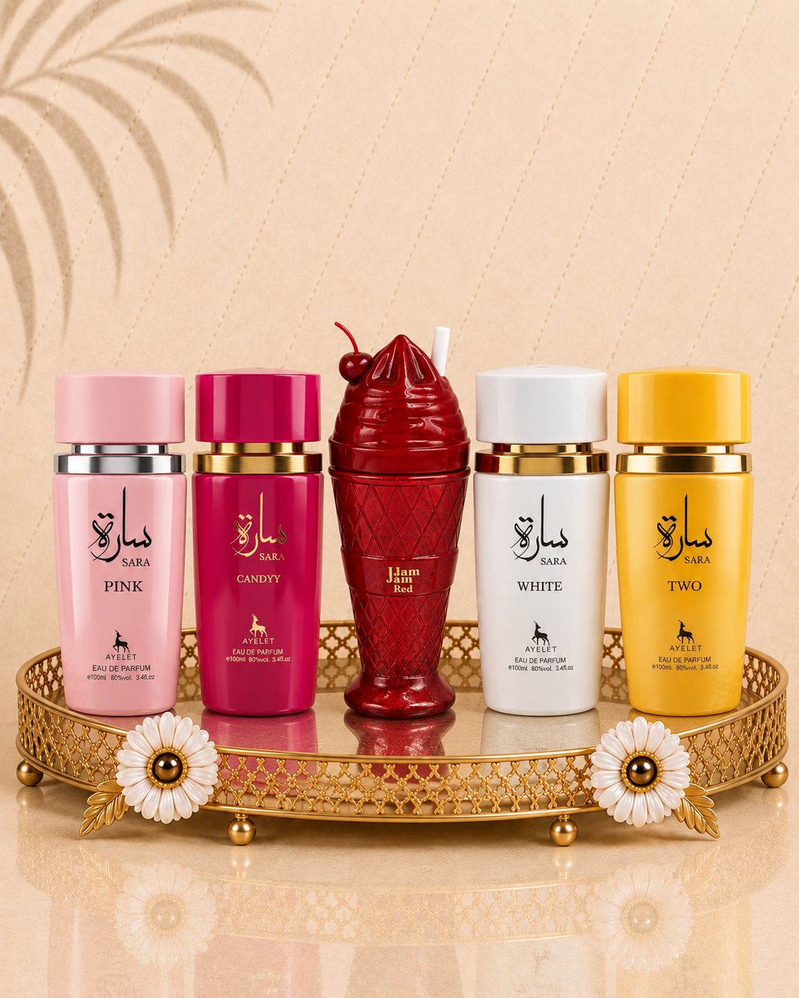 Set 5 Parfumuri Orientale De Dama - Sara Candy + Sara White + Sara Pink + Sara Two + Jam Jam Red