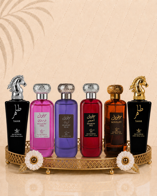 Set 6 Parfumuri Orientale ( 2xDama + 4xBarbat) - Tahir Gold + Tahir Silver + Mousuff Brown + Mousuff Pink + Mousuff Blue + Mousuff Red