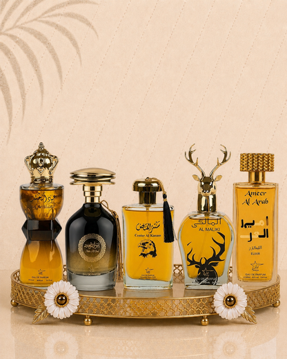 Set 5 Parfumuri Orientale De Barbati -  Oud Al Khashab + Ibda Al Oud + Center El Kannas + Maliki + Ameer al Oud Elixir