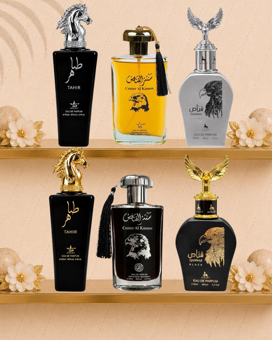 Set 6 Parfumuri Orientale Barbatesti - Tahir Gold + Center El Kannas + Tahir Silver + Center El Kannas Silver + Qannas Silver + Qannas Black