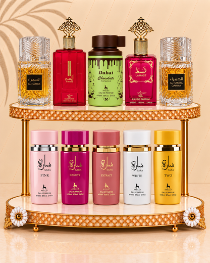 Set 10 Parfumuri Orientale de Dama - Al Hamra + Al Khaleej + Dubai Choco + Lamast + Al Hamra Qahwa + Sara Pink + Sara Candy + Sara Extract + Sara White + Sara Two