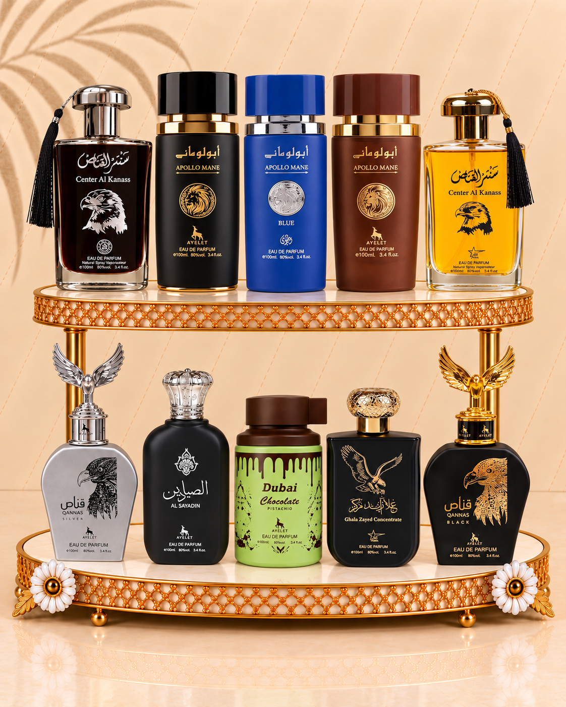 Set 10 Parfumuri Orientale Barbatesti - Apollo Black + Apollo Brown + Apollo Blue + Center al Kanass Silver + Center al Kanass + Qannas Silver + Qannas Black + Al Sayadin + Dubai Choco + Ghala Zayed