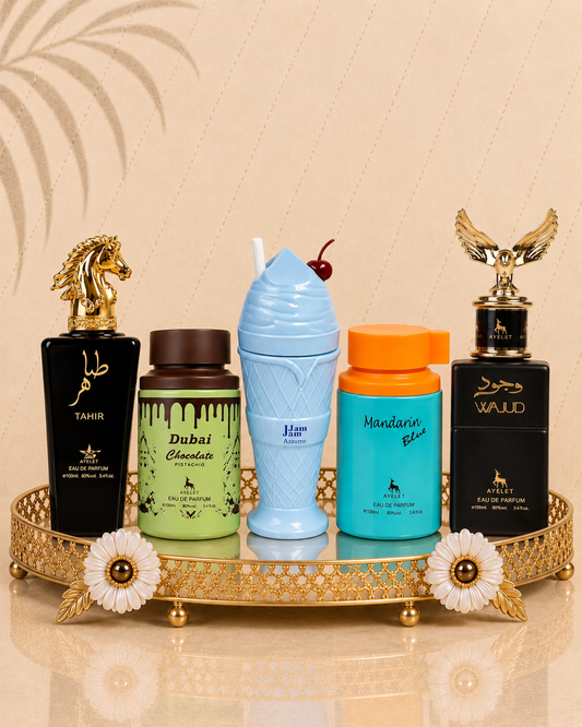 Set 5 Parfumuri Orientale Barbatesti - Tahir Gold + Dubai Chocolate + Jam Jam Azzuro + Mandarin Blue + Wajud