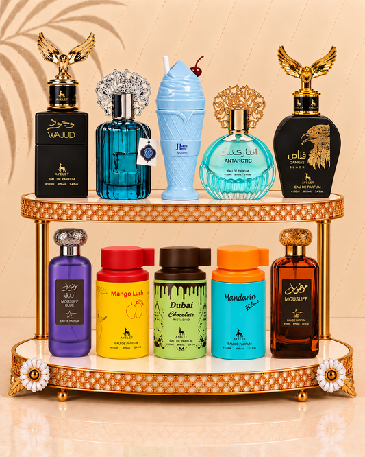Set 10 Parfumuri Orientale Barbatesti - Majd Al Emarat + Wajud + Jam Jam Azzuro + Antarctic Blue + Qannas Black + Mousuff Blue + Mango Lush + Dubai Choco + Mandarin Blue + Mousuff Brown