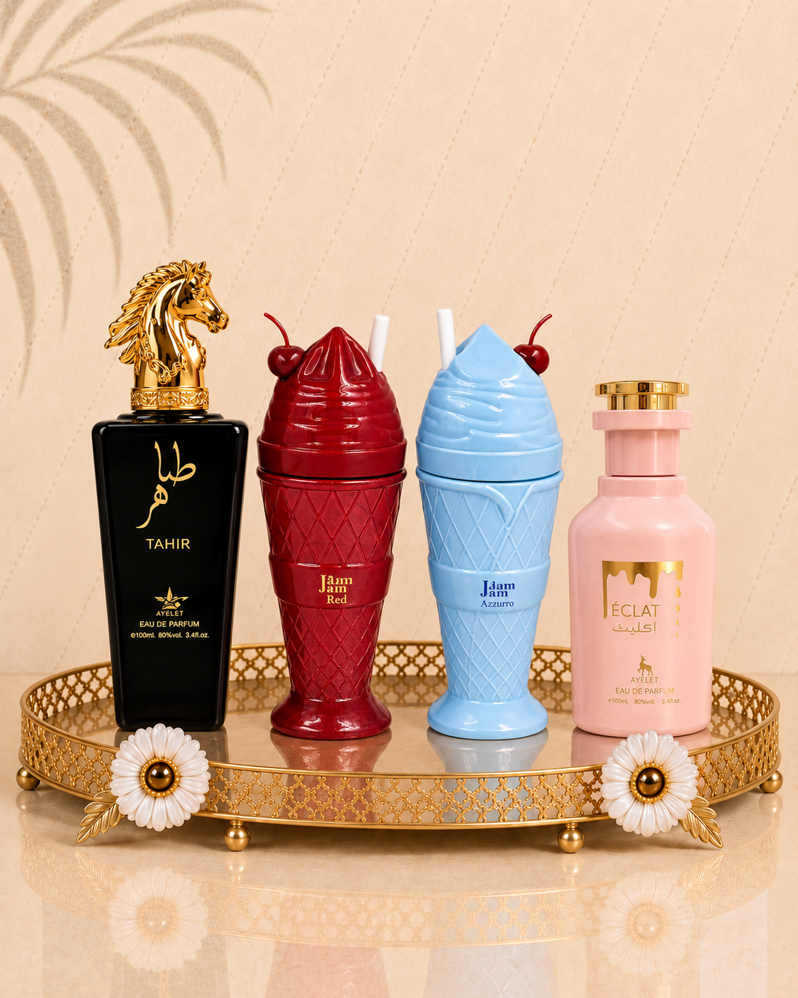 Set 4 Parfumuri Orientale (2x Barbat + 2x Dama) - Tahir Gold + Jam Jam Azzuro + Eclat + Jam Jam Red