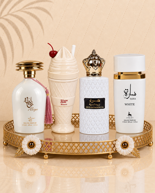 Set 4 Parfumuri Orientale De Dama - Jam Jam Bianco + Aliya + Sara White + Oud Romancia