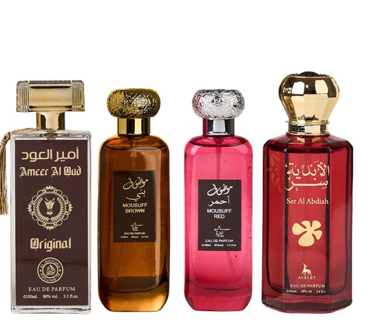 Set 4 Parfumuri Orientale ( 2xDama + 2xBarbat ) - Ameer Original + Mousuf Brown+ Mousuff Red + Ser Al Abdiah