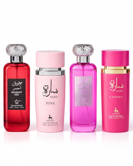 Set 4 Parfumuri Orientale De Dama - Mousuff Red + Sara Pink+ Sara Candy+ Mousuff Pink