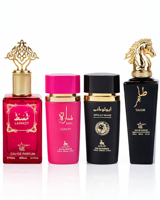Set 4 Parfumuri Orientale ( 2xDama + 2xBarbat) - Sara Candy + Al Hamra Royal + Eclat + Tahir