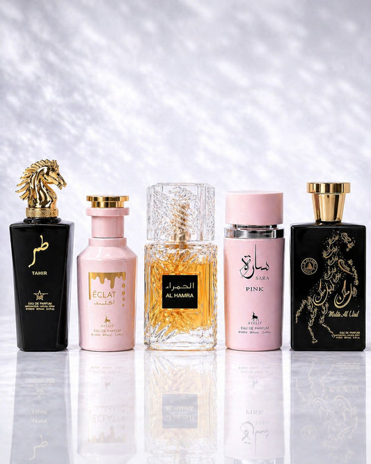 Set 5 Parfumuri Orientale ( 2xDama + 3xBarbat) - Tahir + Eclat + Al Hamra Royal + Sara Pink + Malik al Lail