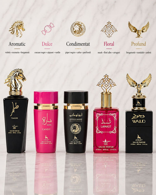 Set 5 Parfumuri Orientale ( 2xDama + 3xBarbat) - Lamast + Sara Candy + Apollo Black + Tahir + Wajud