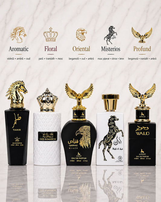 Set 5 Parfumuri Orientale Barbatesti - Qannas Black + Malik al Arab + Tahir + Oud Romancia + Wajud