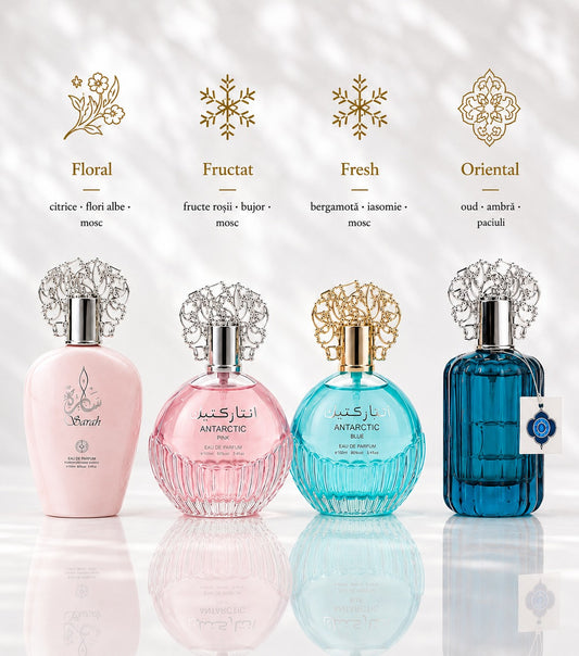 Set 4 Parfumuri Orientale ( 2xDama + 2xBarbat ) - Sarah + Antartic Pink + Antartic Blue + Majd al Emarat