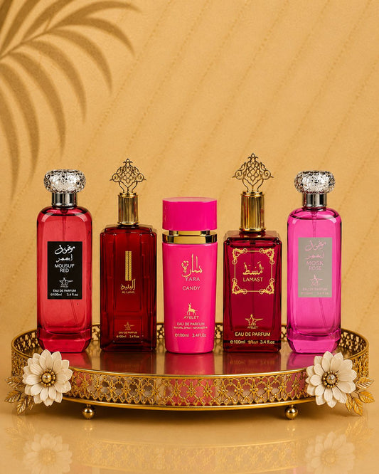 Set 5 Parfumuri Orientale De Dama - Mousuff Red + Al Khaleej + Sara Candy + Lamast + Mousuff Pink