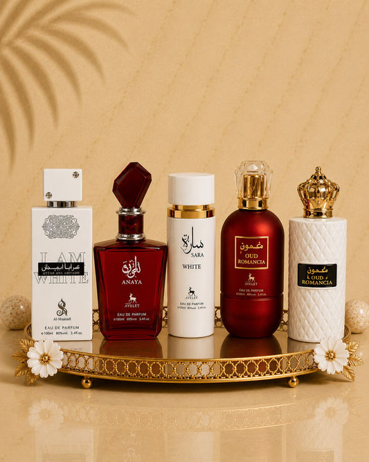Set 5 Parfumuri Orientale De Dama - I Am White + Anaya + Sara White + Ser al Fakhama + Oud Romancia