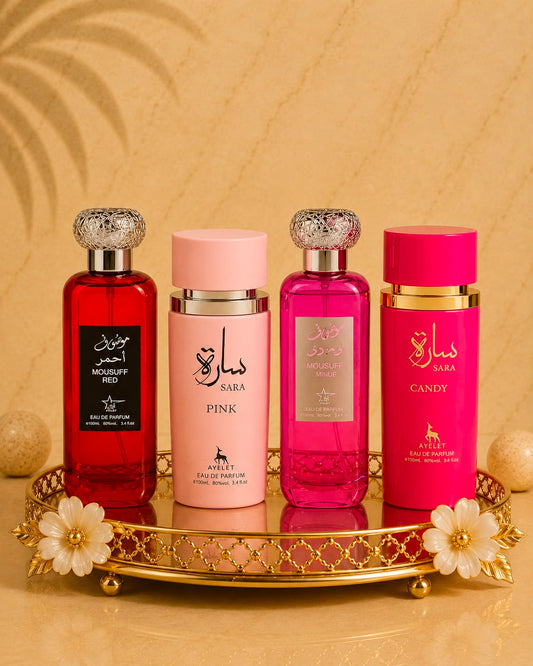 Set 4 Parfumuri Orientale De Dama - Mousuff Red + Sara Pink+ Sara Candy+ Mousuff Pink