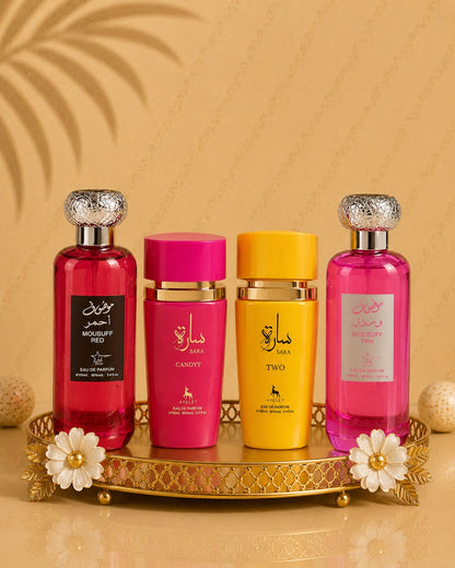 Set 4 Parfumuri Orientale De Dama - Mousuff Red + Sara Candy + Sara Two+ Mousuff Pink