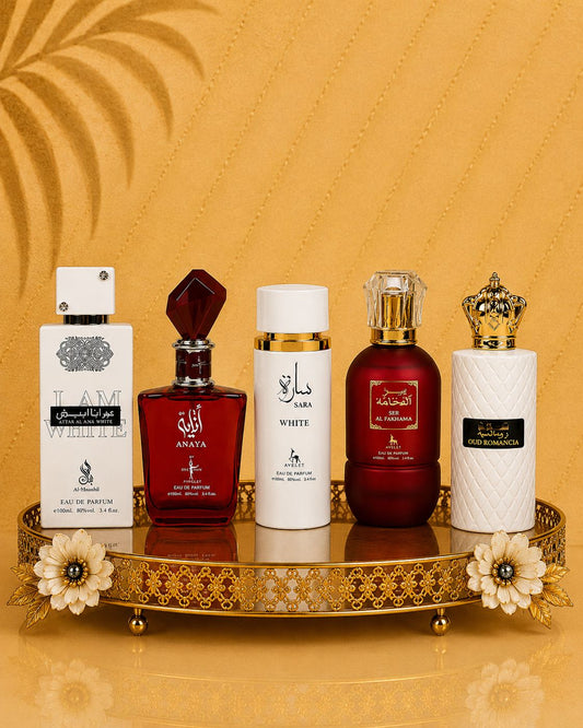 Set 5 Parfumuri Orientale De Dama - I Am White + Anaya + Sara White + Ser al Fakhama + Oud Romancia