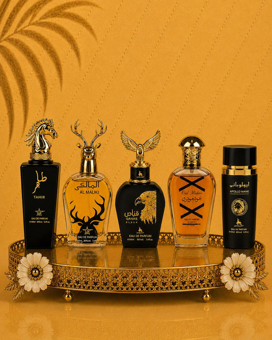 Set 5 Parfumuri Orientale Barbatesti - Tahir + Qannas Black + Apollo Black + Oud Modern + Maliki