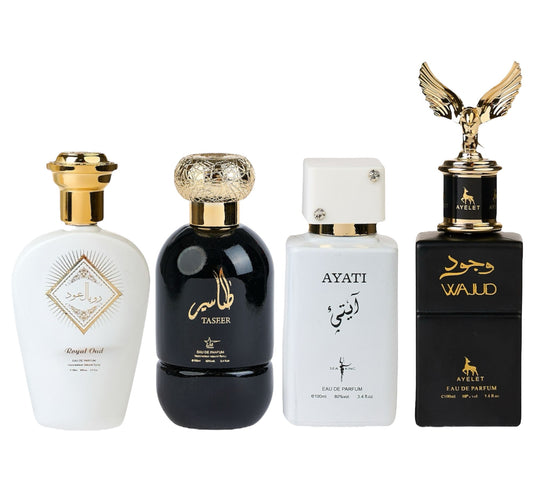 Set 4 Parfumuri Orientale ( 2xDama + 2xBarbat) - Royal Oud + Taseer + Ayati White + Wajud