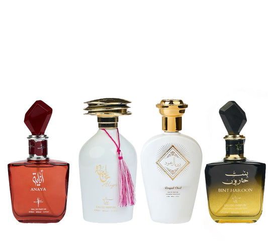 Set 4 Parfumuri Orientale De Dama - Anaya + Royal Oud + Aliya + Bint Haroon