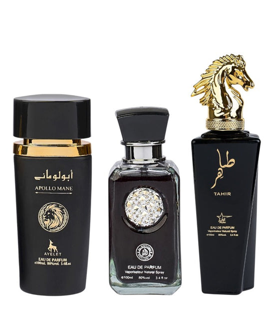 Set 3 Parfumuri Orientale De Barbati - Apollo Mane Black + Crystal Black + Tahir