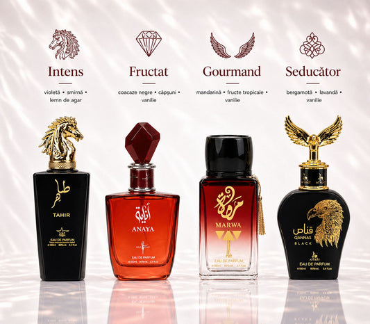 Set 4 Parfumuri Orientale ( 2xDama + 2xBarbat) - Tahir + Marwa + Anaya + Qannas Black