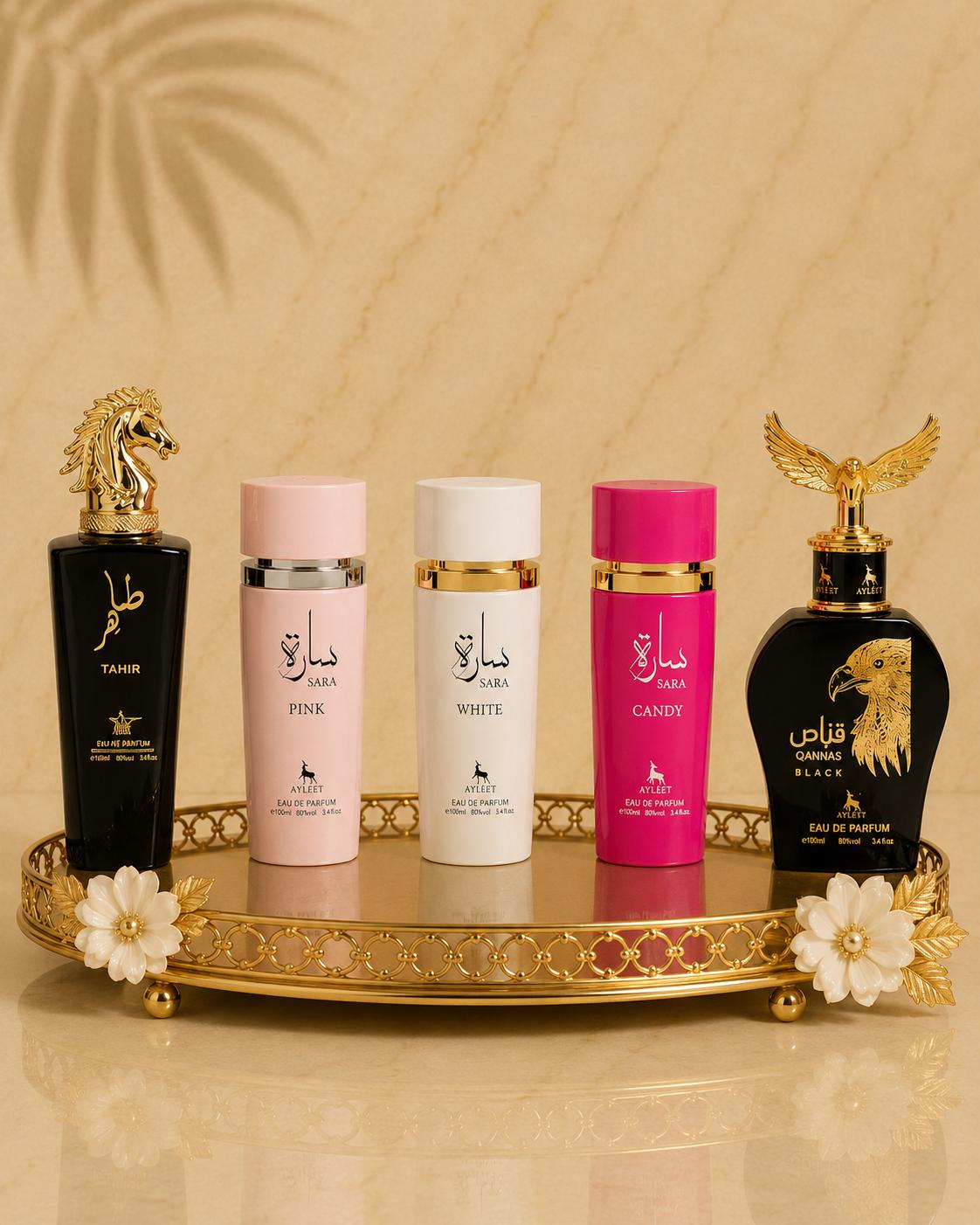 Set 5 Parfumuri Orientale( 3xDama + 2xBarbat ) - Tahir + Sara Pink + Sara White  + Sara Candy + Qannas Black