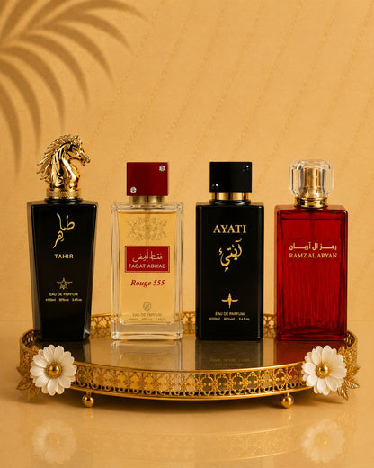 Set 4 Parfumuri Orientale ( 2xDama + 2xBarbat) - Tahir + Rouge 555 + Ayati Black + Ramz Aryan