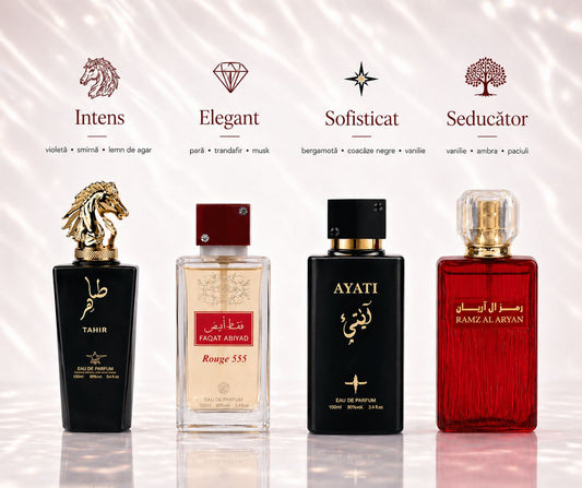 Set 4 Parfumuri Orientale ( 2xDama + 2xBarbat) - Tahir + Rouge 555 + Ayati Black + Ramz Aryan