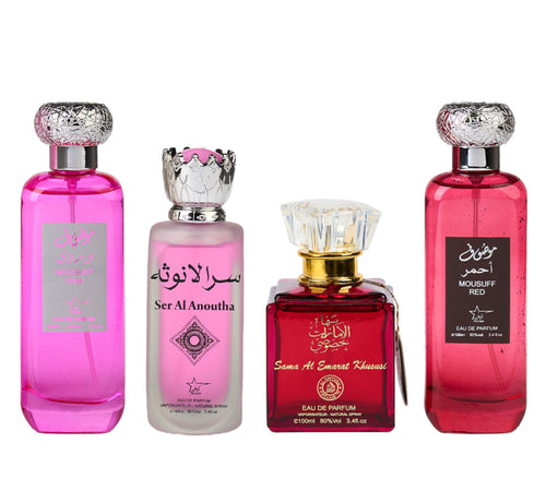 Set 4 Parfumuri Orientale De Dama - Mousuff Pink + Anoutha + Sama Al Emarat + Mousuff Red