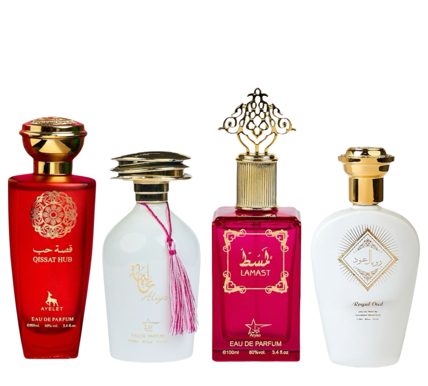 Set 4 Parfumuri Orientale De Dama - Lamast + Royal Oud + Aliya + Qissat Hub Red